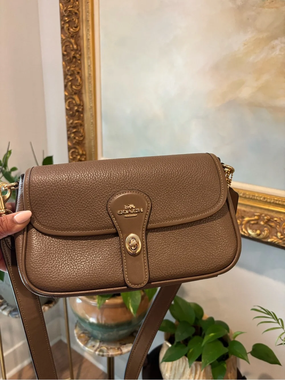 COACH Hadley Pebbled Leather Bag in Dark Stone